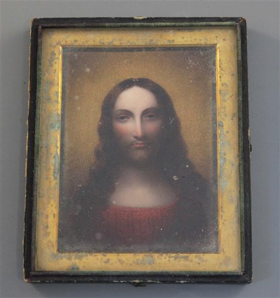 19th C. English School Miniature of Christ 15.5 x 13cm.